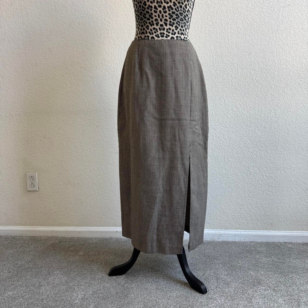 Kathie Lee Collection Vintage Brown, beige& green houndstooth maxi skirt size 10